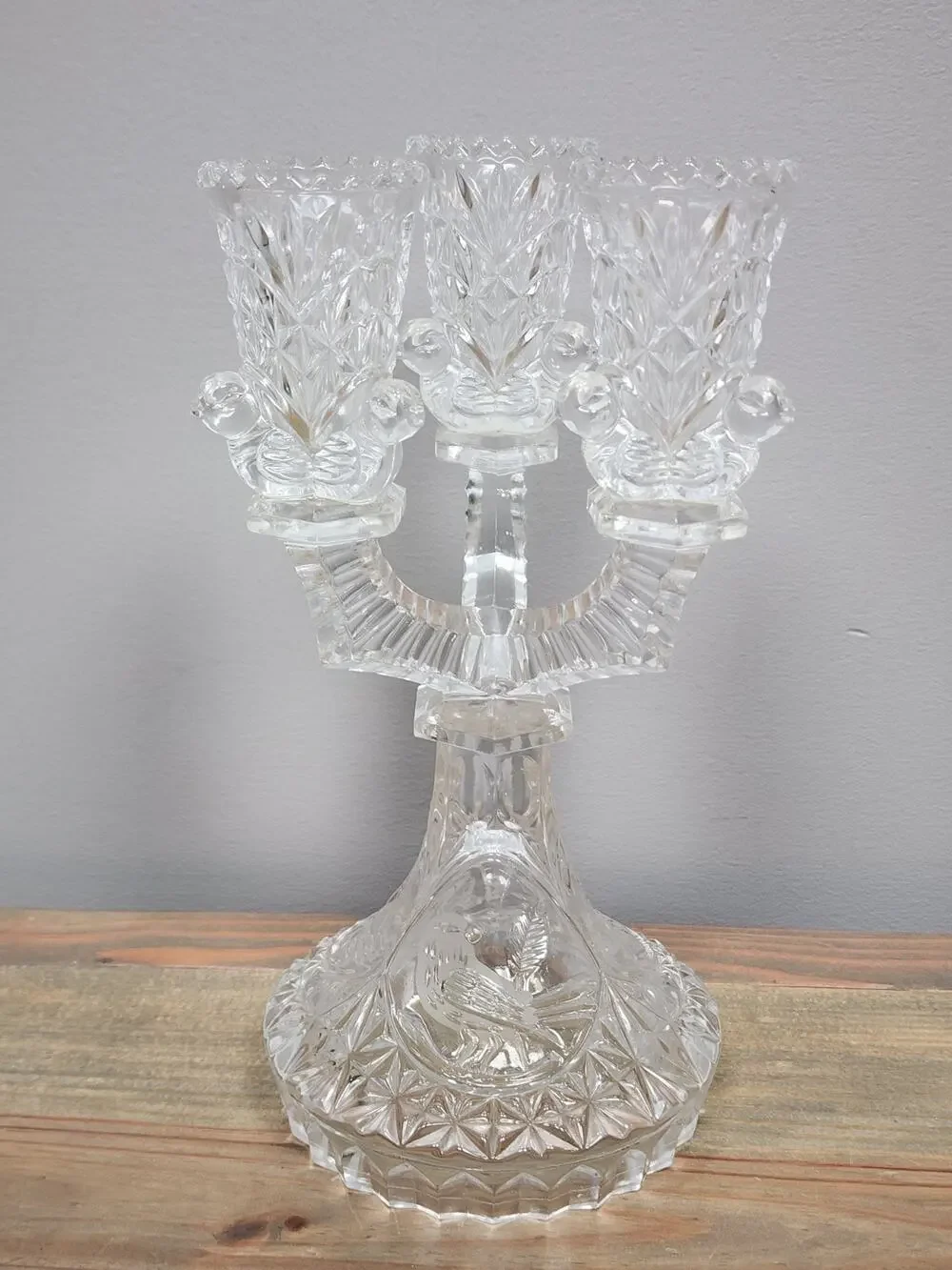 Hofbauer Crystal The Byrdes Collection Three Arm Candlestick Holder | Vintage